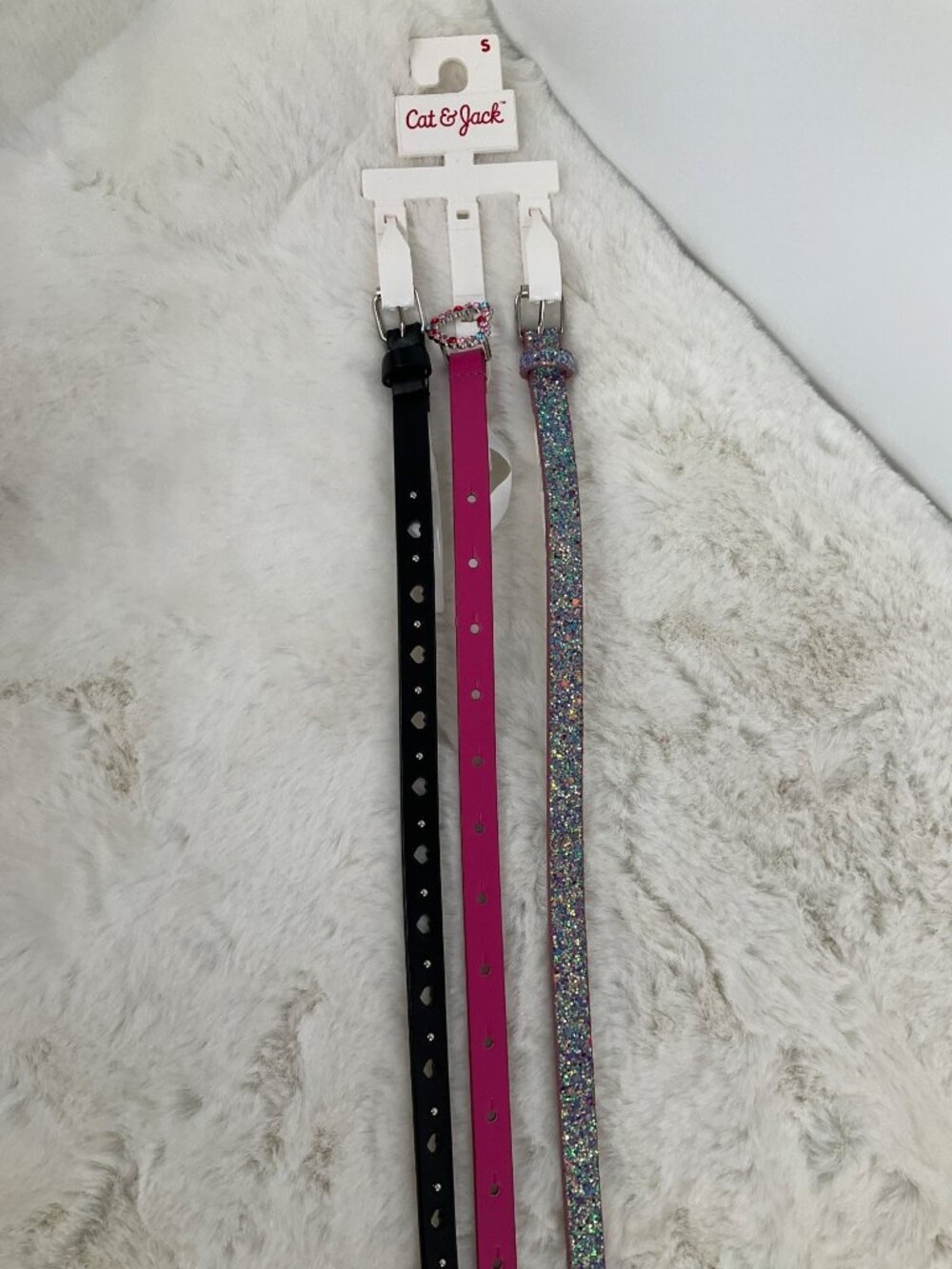 Cat & Jack size Small 3-piece Adjustable belt set, Girl's Glitter, Pink, Black - Picture 2 of 5